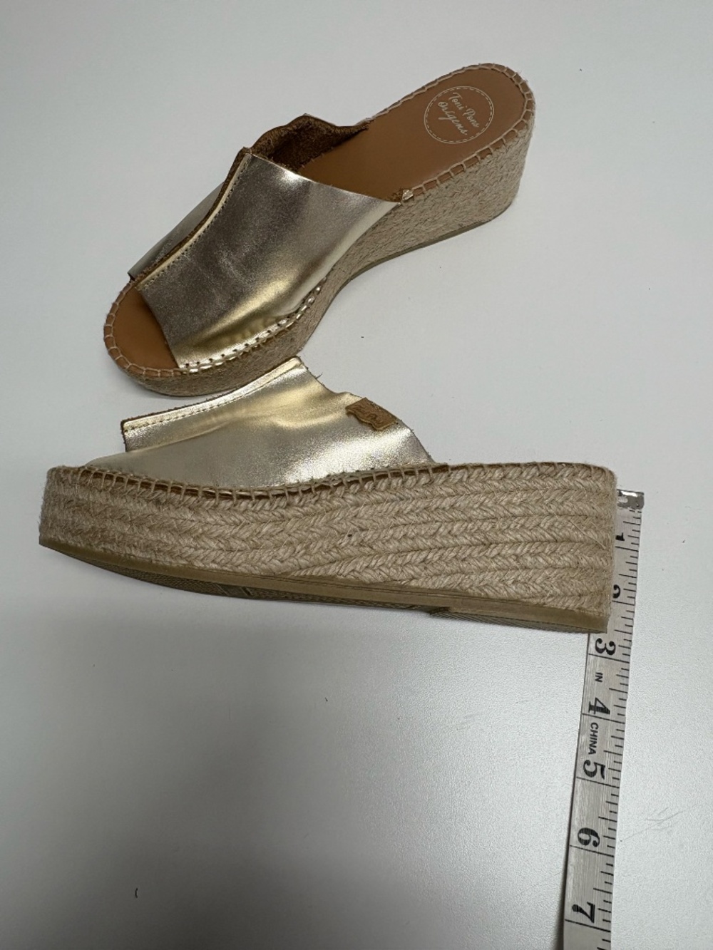 Toni Pons Ivonne Espadrille Platinum With Gold Leather Uppers - Size 39 - NEW. - Picture 7 of 12